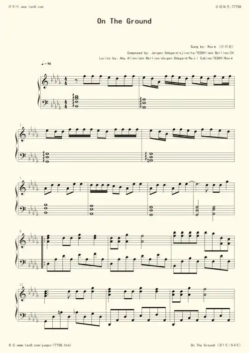 钢琴谱:on the ground