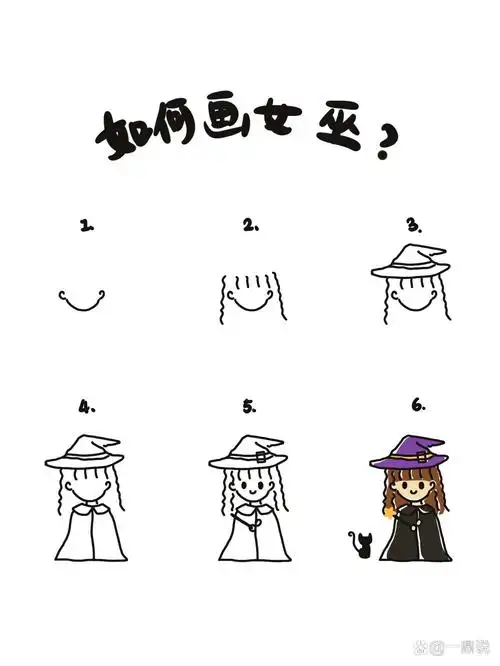 万圣节了,一起来学着画个超简单的小女巫吧. step1. 先画出脸的轮廓.