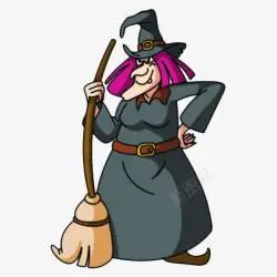 老巫婆卡通拿着魔法扫帚的老女巫高清图片