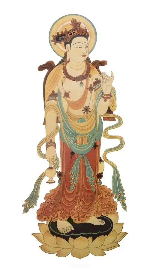 复古手绘工笔人物敦煌菩萨矢量壁画国画图片