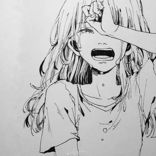 伤心流泪的女孩简笔画