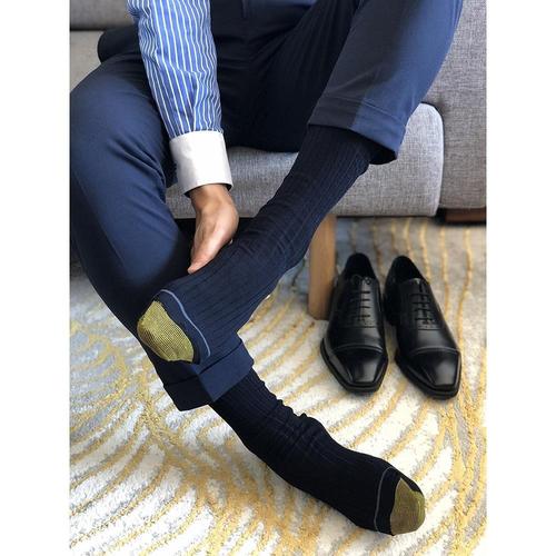 【两双】日本正装男士袜商务纯色素面性感皮鞋黑条纹棉袜金脚趾环