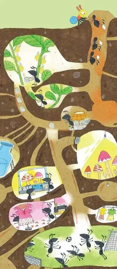 橡皮泥小蚂蚁跟着队伍来到了蚂蚁的地下宫殿.