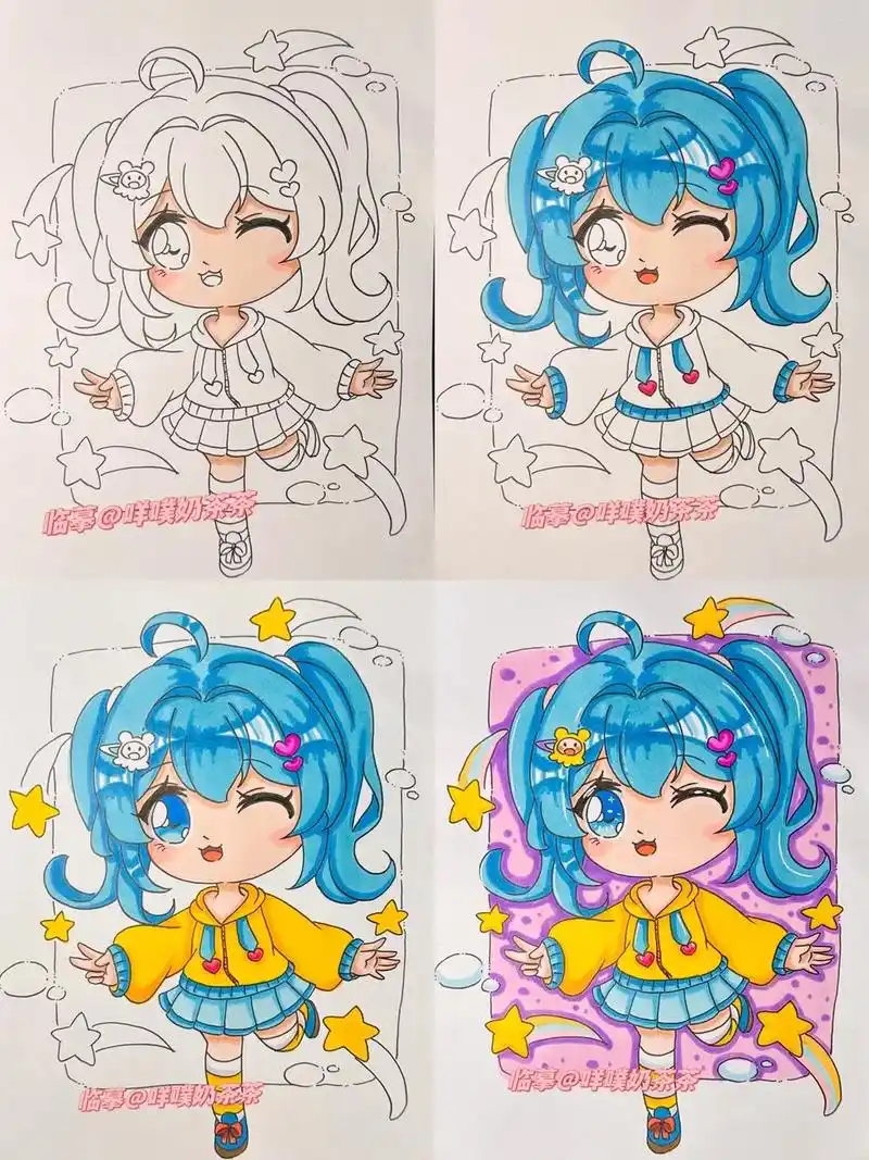 q版动漫马克笔手绘带步骤图