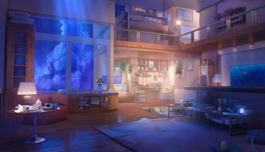 《wallpaper engine》蓝色云雾中的房间室内动态壁纸