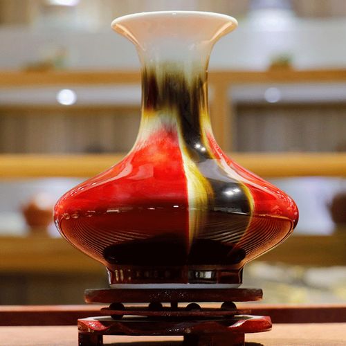 景德镇陶瓷器花瓶客厅摆件邓希平高温颜色釉瓷瓶三阳开泰