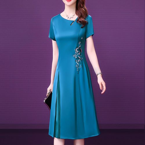 三醋酸缎面桑蚕丝连衣裙专柜正品高端纯色中长款夏季真丝大牌裙子