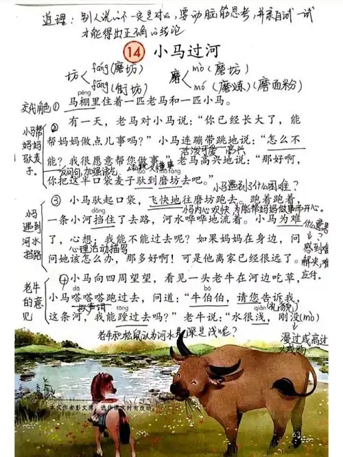 二年级语文下册十四课《小马过河》课文笔记,辅导孩子的好帮手