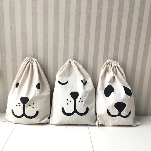 厂家直销儿童玩具收纳袋熊脸睡脸熊字母家居帆布收纳袋麻袋批发