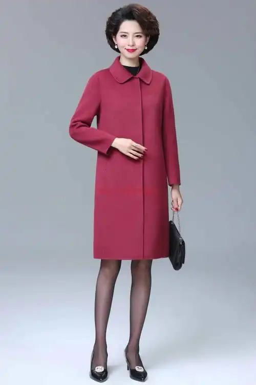 皮尔卡丹品牌高档女装中老年人双面呢羊绒大衣女中长款高端洋气妈妈