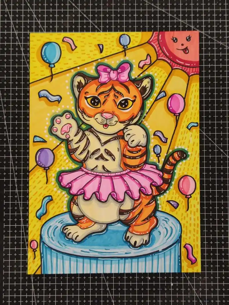 老虎儿童画老虎简笔画马克笔儿童画