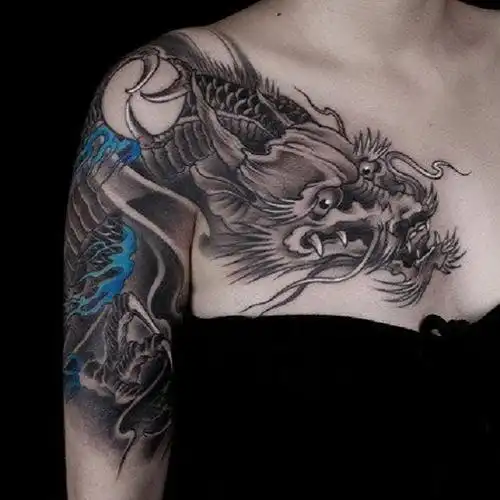 黑色国风过肩龙纹身国画过肩龙刺青4