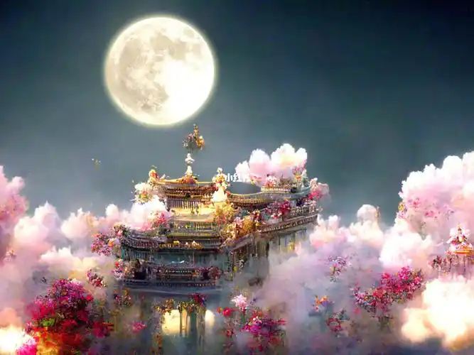 沉浸式氛围:当你来到嫦娥天宫 感受中秋古风的唯美#ai插画   #ai绘图