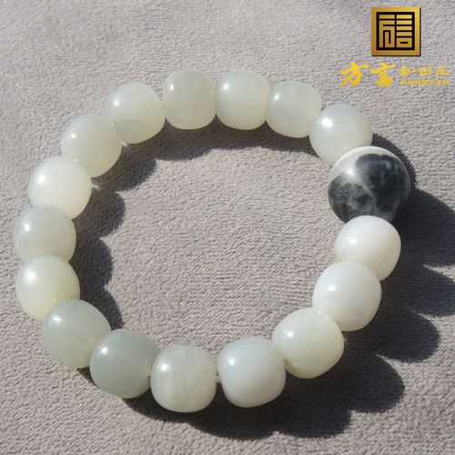 方言烟紫玉12mm老型珠配黑白分明含有透闪石成分聚宝盆特色手链r