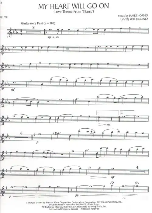 我心永恒 a大调 长笛谱 跪求.