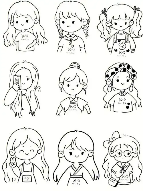 简笔画卡通小姐姐可爱头像简笔画临摹素材