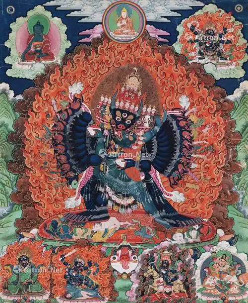 506418世纪大威德金刚唐卡棉布矿物胶彩