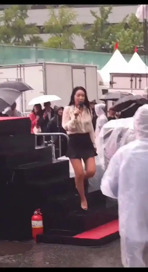 微胖女神洪真英雨中惊艳亮相,湿身衬衣透视装引爆全场!