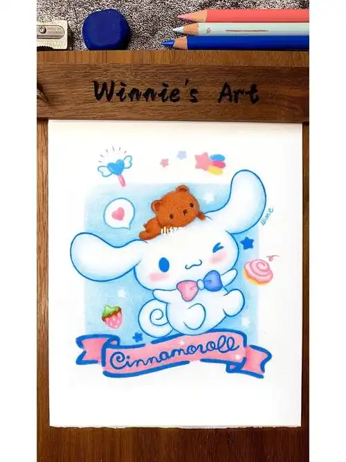 手绘彩铅卡通三丽鸥玉桂狗附线稿