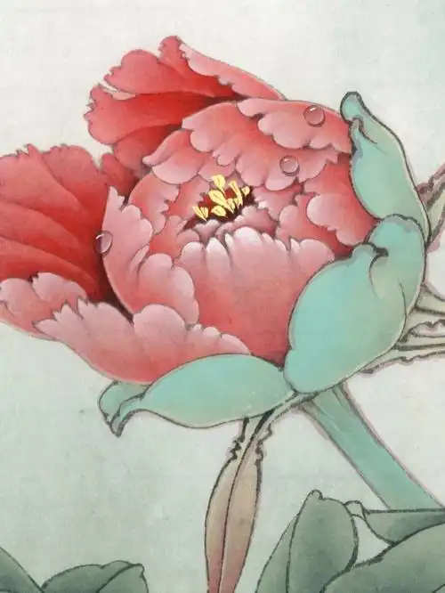 工笔画步骤分享牡丹灰文鸟