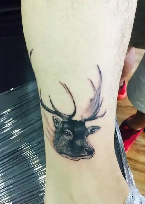 脚踝麋鹿头纹身图片脚部欧美写实纹身图案