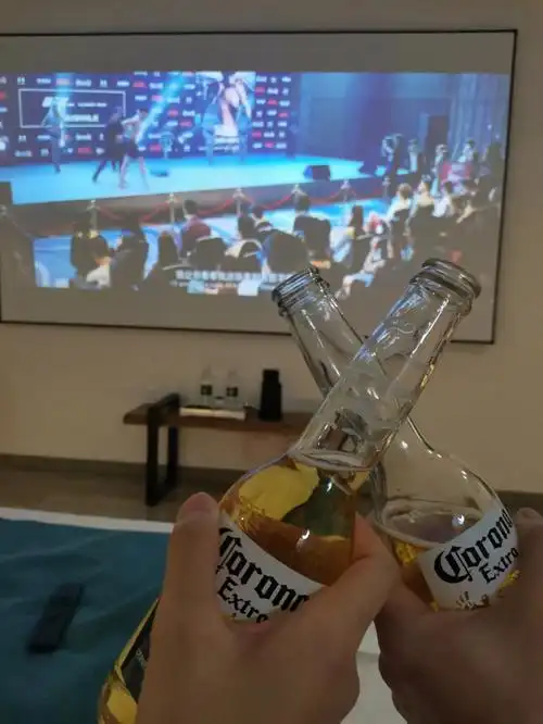 99说订一个有超大银幕的房间,晚上再买点小酒买点吃的可以看看电影