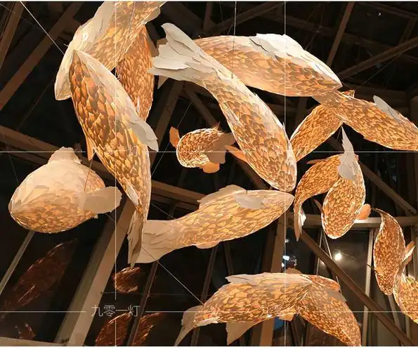 鱼形吊灯新中式餐厅饭店火锅店复古酒店民宿工程装饰日式鲤鱼吊灯