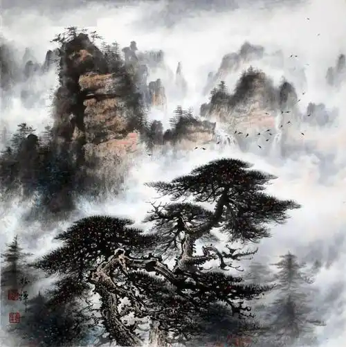 云山起舞树生辉——罗树辉山水画作品_松树_笔墨_画面