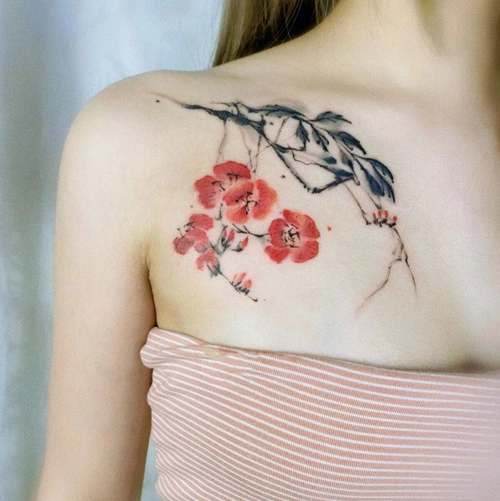 锁骨水墨纹身女锁骨纹身图片2021最新款8