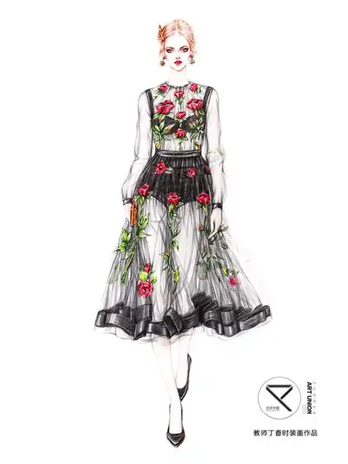 服装效果图;服装设计效果图;服装手绘;时装画;手绘时装画;丁香;丁香
