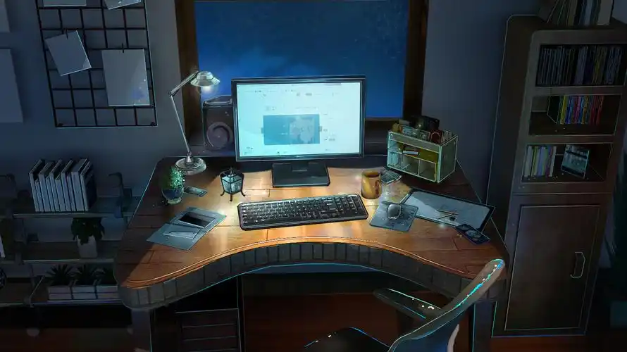 夜晚书房日系场景