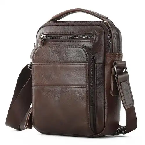 男士商务休闲头层牛皮单肩斜跨包休闲复古大容量真皮男包