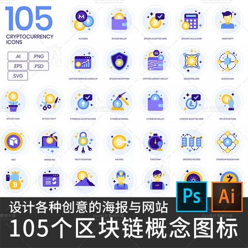 卡通扁平风区块链概念图标电商app图标网页ui图标banner设计素材