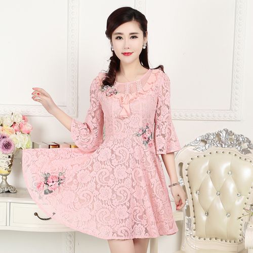 粉红玛丽2023春夏新款正品淑女蕾丝连衣裙专柜女装大码修身女裙子