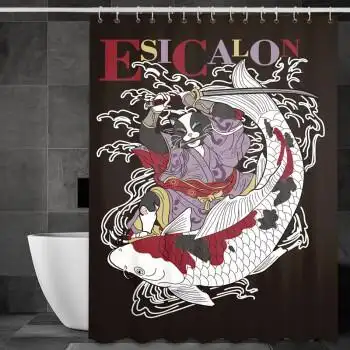 日式隐形浴帘浮世绘日式浴帘套装免打孔浴房门帘卫生间隔断帘洗澡沐