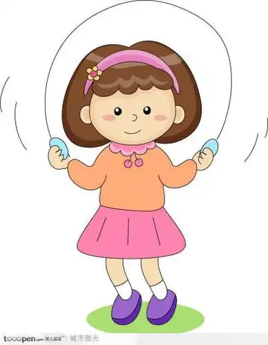 儿童生活插画-玩跳绳的小女孩