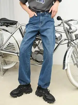 复古牛仔裤男直筒水洗蓝休闲百搭潮牌长裤