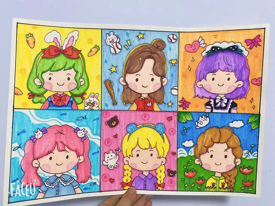 儿童画,卡通头像,彩笔画过程图.#画画 #创意美术 #美术老 - 抖音