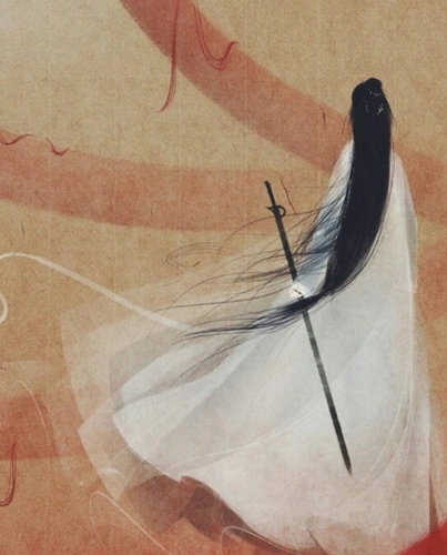 《大话西游》中的紫霞仙子深受大家喜欢,这张插画手持紫青宝剑,背影