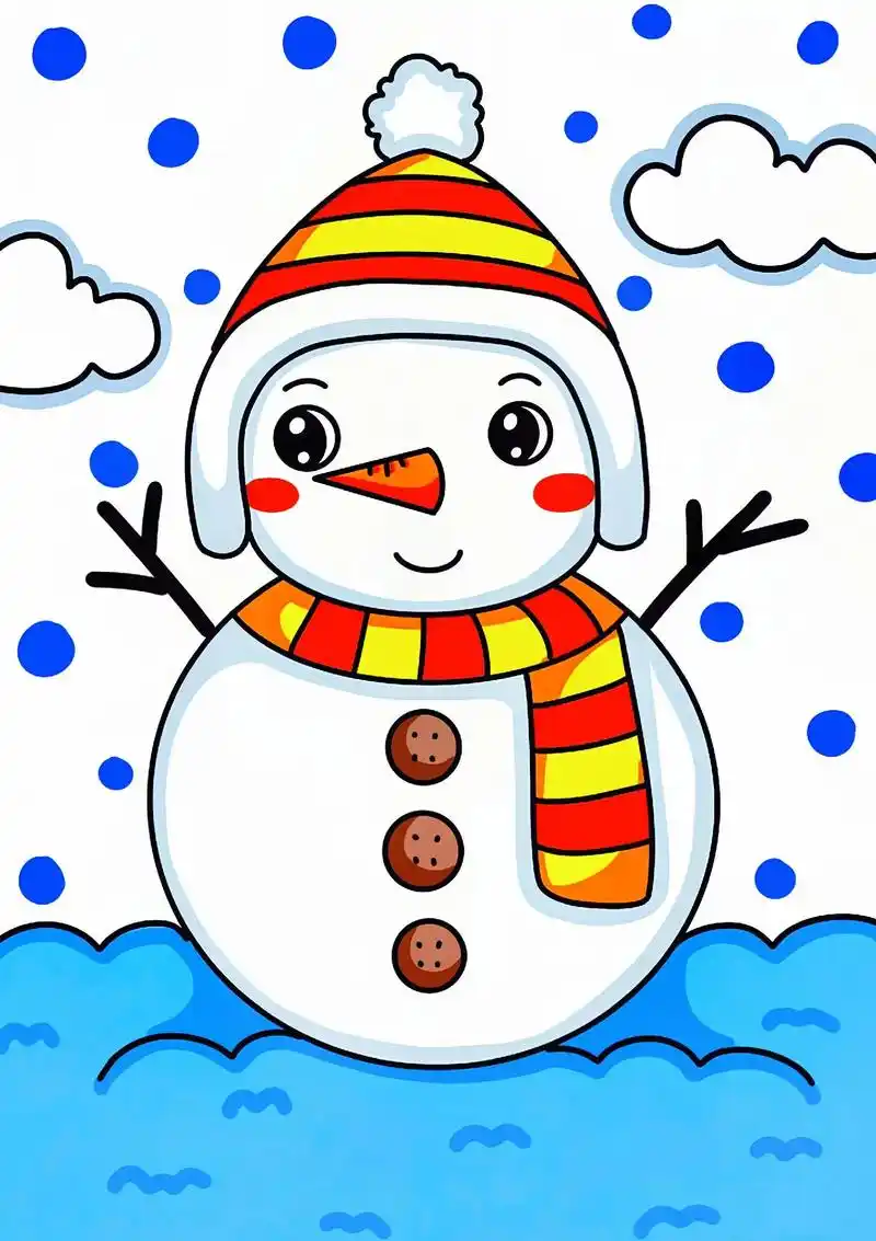 冬天雪人简笔画.素材可打印#冬天简笔画  #涂色素材 #雪人 - 抖音
