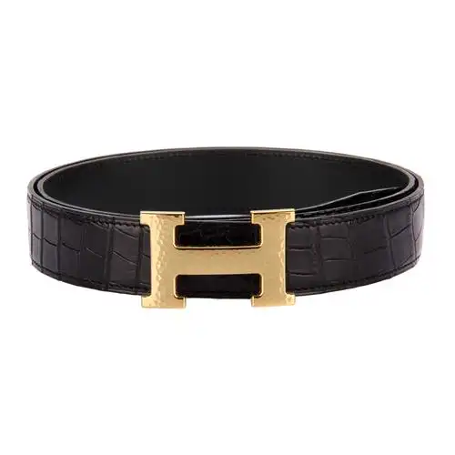 hermes爱马仕马赛克金h扣黑色鳄鱼皮腰带100
