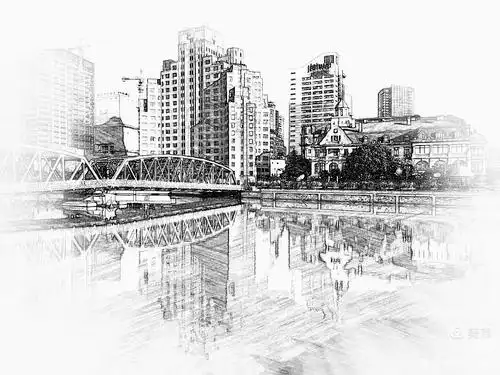 上海老外滩,新外滩,南外滩,北外滩建筑素描