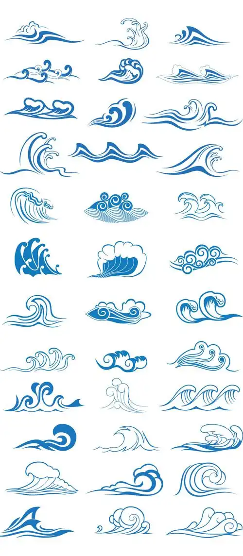 蓝色线条浪花png免扣元素