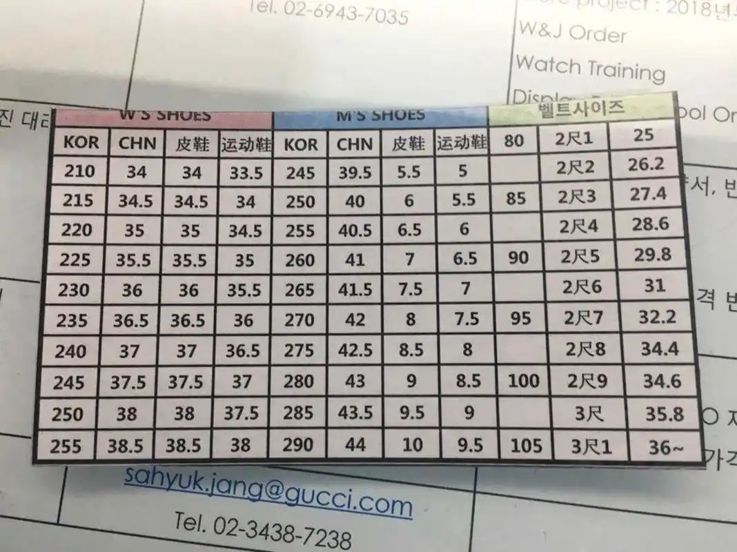 分别对应了女鞋,男鞋,腰带尺码表 gucci鞋子内长 中国码数 皮鞋 运动