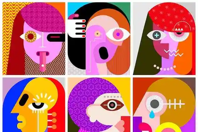 六张脸部抽象艺术矢量图素材sifacesvectorillustration