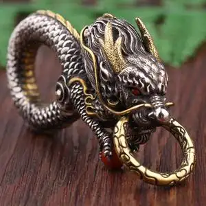 龙头钥匙扣男纯银复古高档霸气创意精雕镶嵌汽车中国龙神兽腰挂