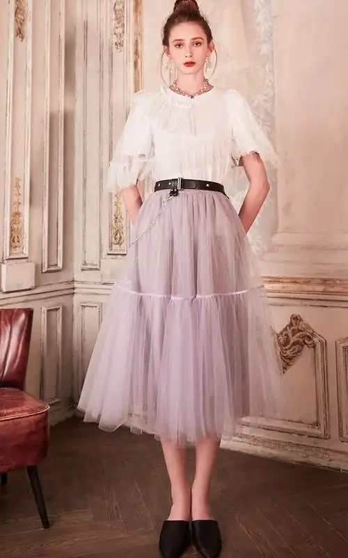 adoritz/阿朵丽兹 开年推荐梦幻氤氲浅紫色网纱浪漫小仙女半身裙伞裙