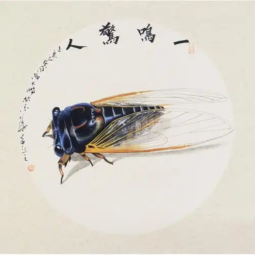 国画蝉 陈大鹏小品花鸟画新作《一鸣惊人》_工笔花鸟画_花鸟画_集雅斋