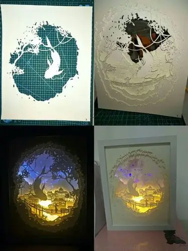 手工艺术: 手工雕刻纸雕灯—大鱼海棠 文章来源:王菱 保山市隆阳区