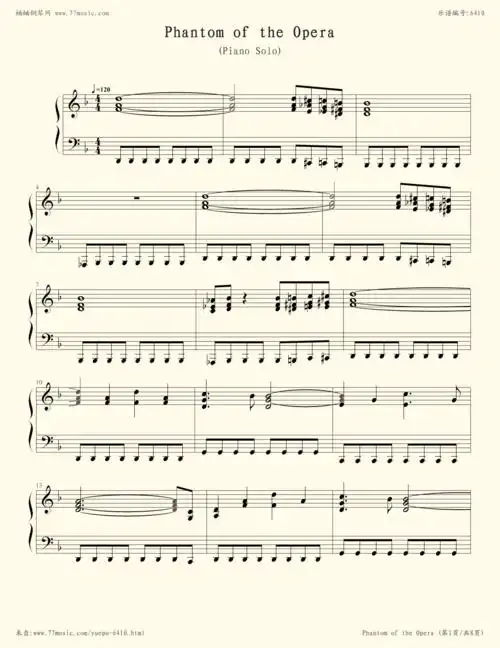 钢琴谱:the phantom of the opera(歌剧魅影主题曲,phantom of the